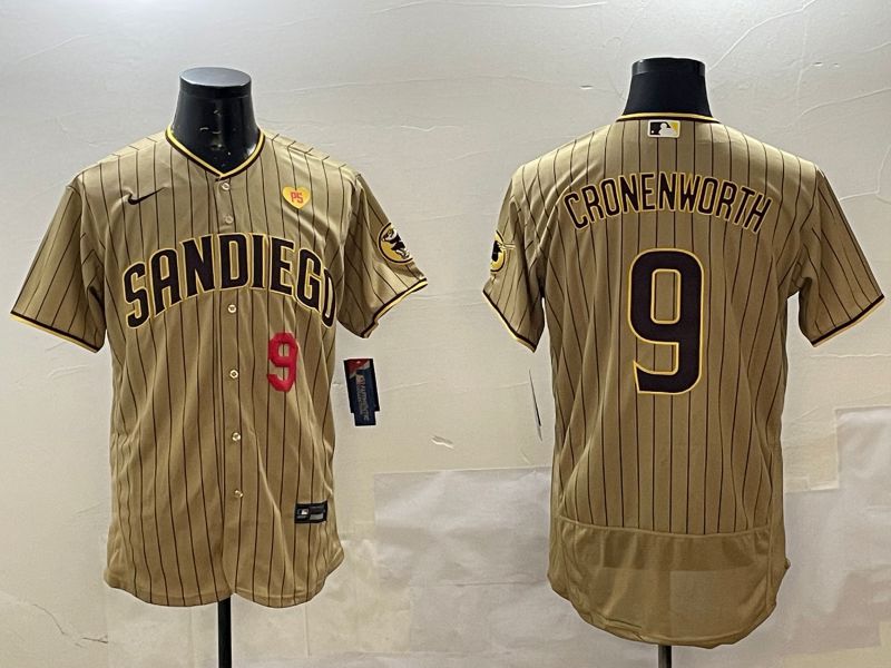 Men San Diego Padres 9 Cronenworth Brown Stripe Elite 2025 Nike MLB Jersey style 7